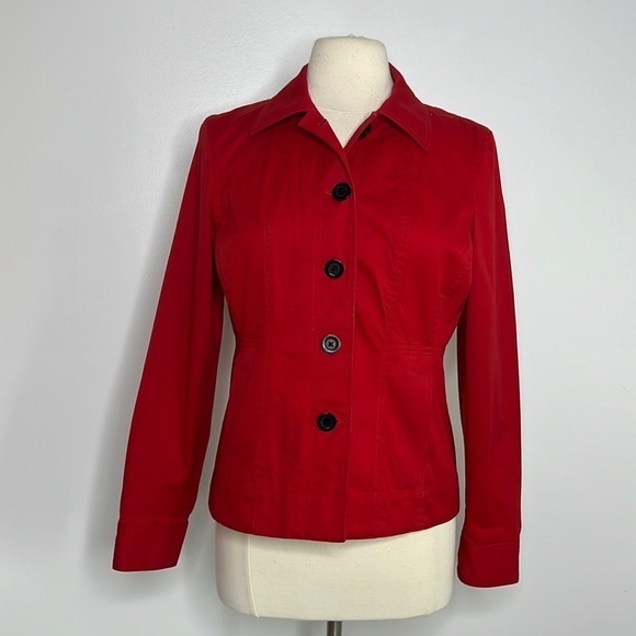 Jones New York red cotton stretch jacket, size medium - Picture 1 of 9